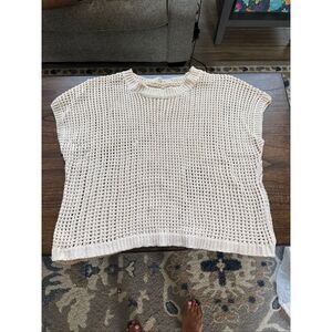 Neutral Open Stitch oatmeal Short Sleeve Sweater 2XL